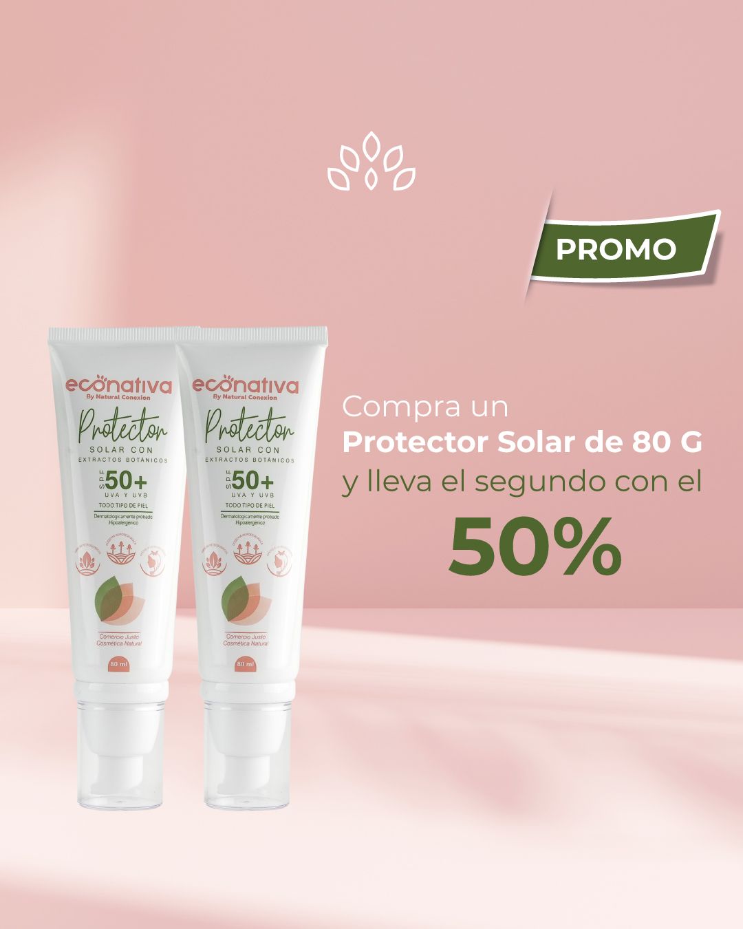 Lleva 2 Protector Solar con Extractos Botánicos / SPF 50+ Todo tipo de piel  80 mL y el 2do te sale con el 50% de OFF. - Natural Conexion